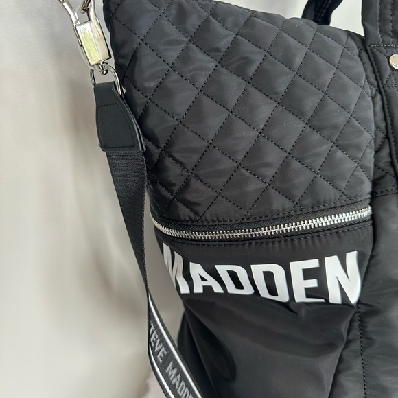 Steve Madden Black Quilted Tote with Logo Straps NWT - Picture 2 of 9